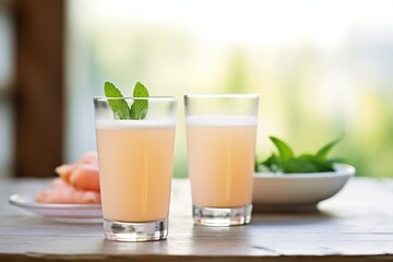 spearmint infused grapefruit juice and fresh spearmint leaves