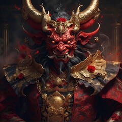 Scary Wealth Demon in Asian Style. Character Concept Illustration.
