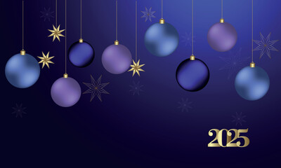 Fototapeta na wymiar appy New Year 2025! Elegant colors and gold lettering. New Year's Eve balls.
