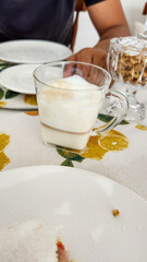 breakfast with tapioca and coffee with milk