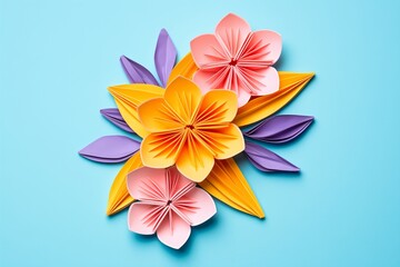 Fototapeta premium a paper flower made using an origami pattern on a pink background