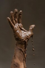 Fototapeta premium A person is showing his hand in mud.