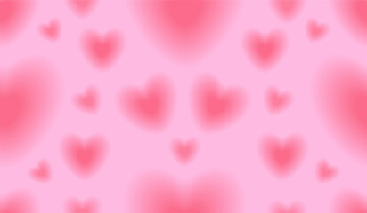 Pink background y2k. Pink banner with blurred red hearts. Cute romantic poster