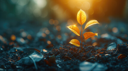 Golden Sapling, a rare tree, grows up to be golden. financial concept - obrazy, fototapety, plakaty