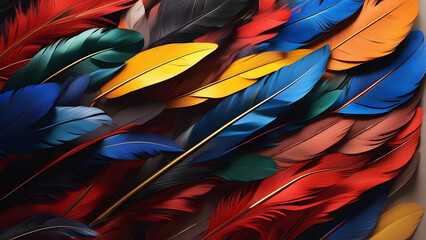 painting art colorful feathers background.  - obrazy, fototapety, plakaty