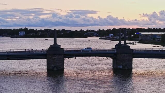 Sunset in P&auml;rnu bridge over the river