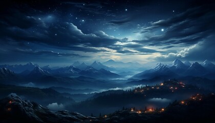 Clouds Over the Mountains in the Night