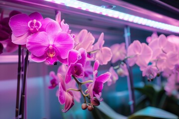 orchids being grown under artificial led lights