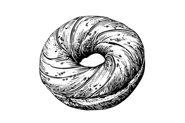 Bagel sketch in american style. Hand drawn vector illustration in engraved style.. - obrazy, fototapety, plakaty