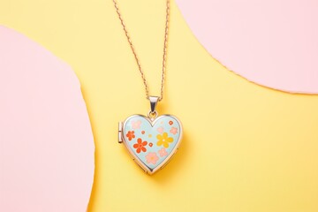heart-shaped aromatherapy locket against pastel-colored background