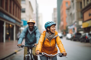 couple taking a bike tour through a city
