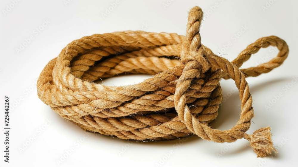 Poster detailed view of rope resting on clean white surface. this versatile image can be used in various co