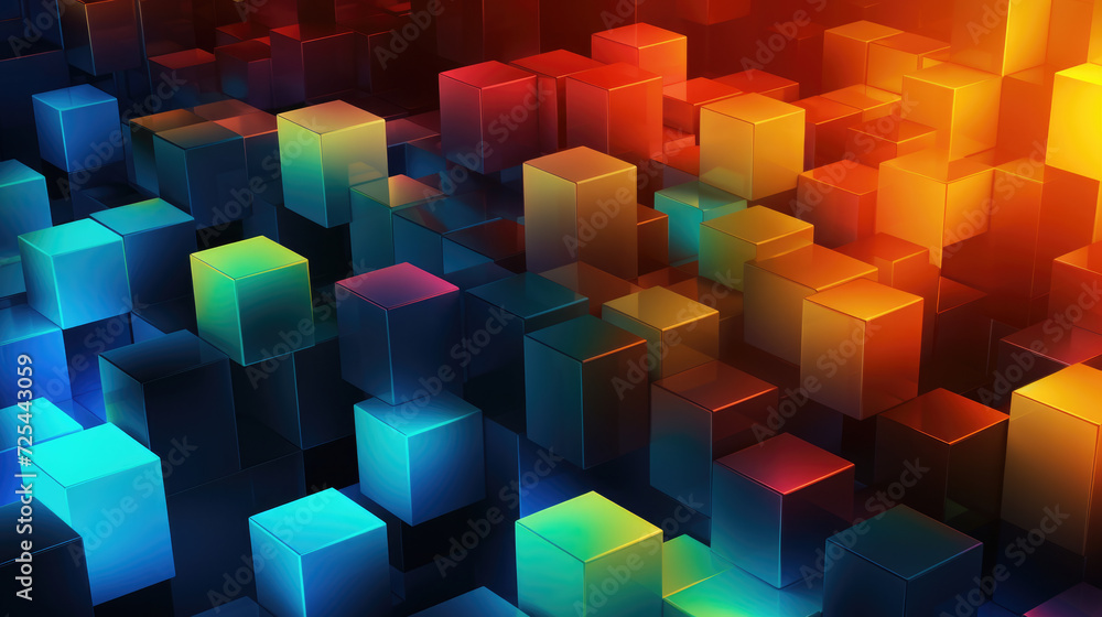 Poster collection of cubes arranged in room. versatile image suitable for various uses