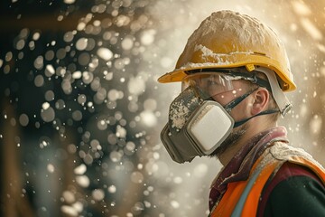 Fototapeta premium Construction worker wearing a dust mask.