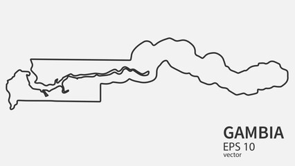 Vector line map of Gambia. Vector design isolated on white background.	
