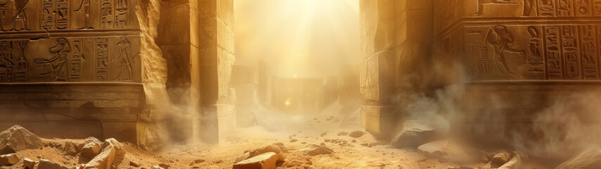 A mystical portal in the Ancient egypt Temple leading to another dimension, Egyptian fantasy scenery.  Gateway to Another Dimension - obrazy, fototapety, plakaty