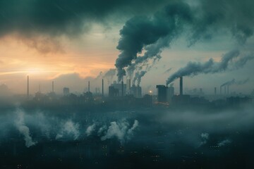 Environment damaged by smoke and industry pollution. ecology concept. Generative AI