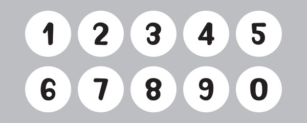  Numbers form zero to nine  set of ten, number flat design. Simple round numbers symbol set in eps10.