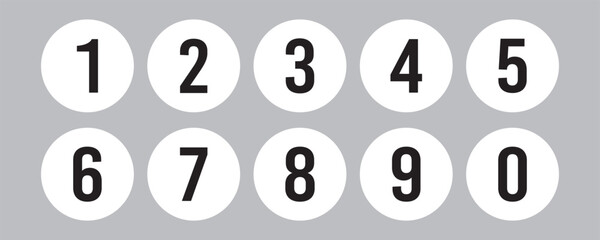  Numbers form zero to nine  set of ten, number flat design. Simple round numbers symbol set in eps10.