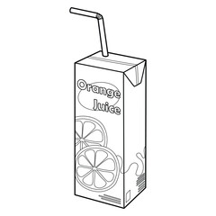 Orange Juice Box Vector Cartoon Illustration BW