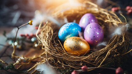 Fototapeta na wymiar Sparkling Easter eggs