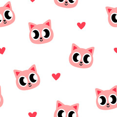 Cute pink cat cartoon pattern