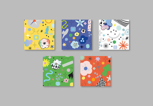 Universal Cards With Floral And Geometric Elements Layout