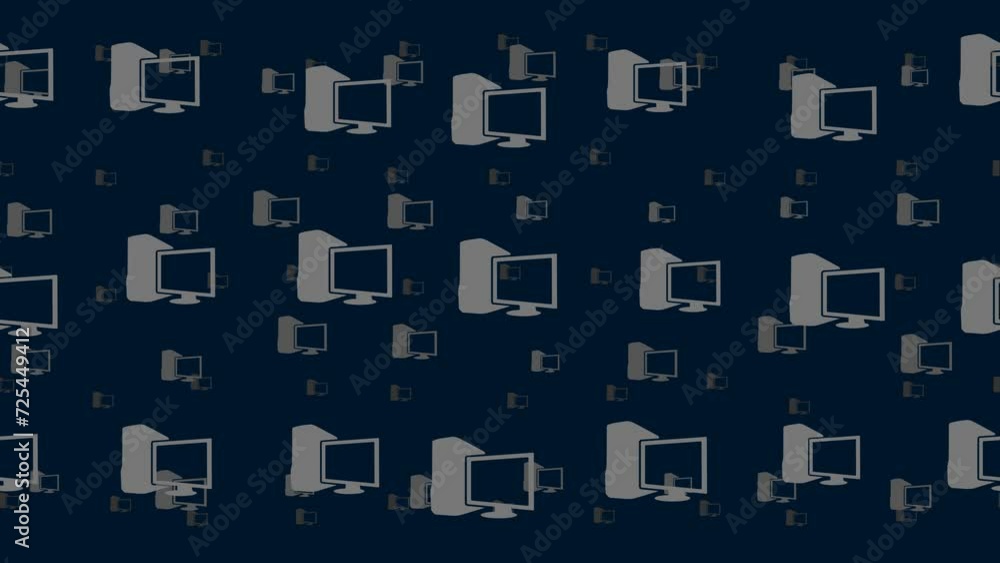 Poster desktop symbols float horizontally from left to right. parallax fly effect. floating symbols are loc