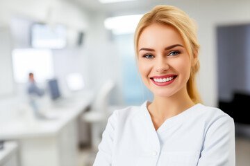 Fototapeta premium Portrait of a beautiful young female dentist