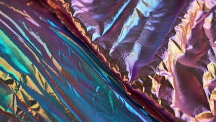 Iridescent background. Holographic iridescent surface wrinkled foil pastel. Hologram Foil Backdrop. Trendy creative gradient. generative, ai.