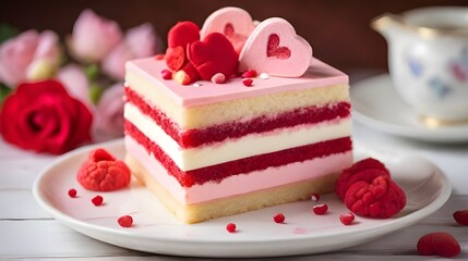 Obraz na płótnie Canvas Valentine Cake Pink, White And Red
