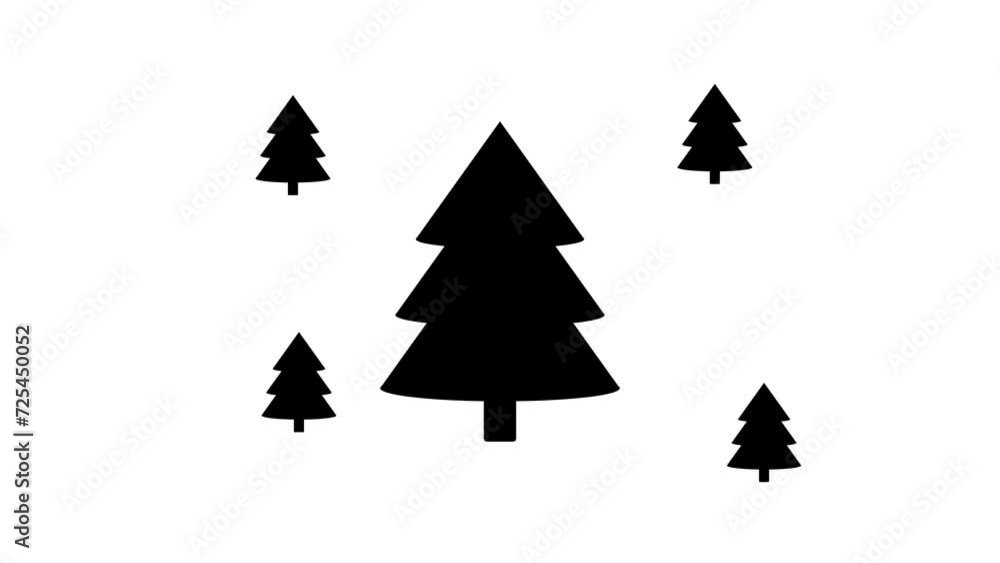 Poster zoom in and out animation the fir-tree symbol. large black symbol in the center and four small symbo