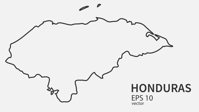 Vector line map of Honduras. Vector design isolated on white background.	

