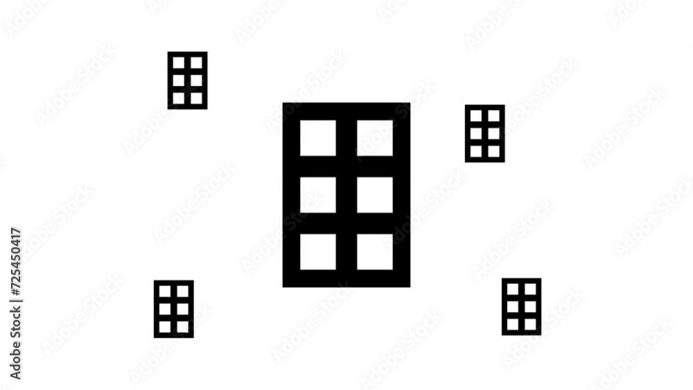 Poster zoom in and out animation the office building symbol. large black symbol in the center and four smal