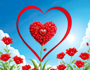 Sky and sun. Heart and flowers. Valentine's Day. The 14th of February. Valentines day. Birthday. March 8. Scenery. Nature. Postcard.