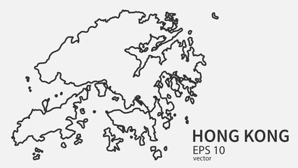 Vector line map of Hong Kong. Vector design isolated on white background.	
