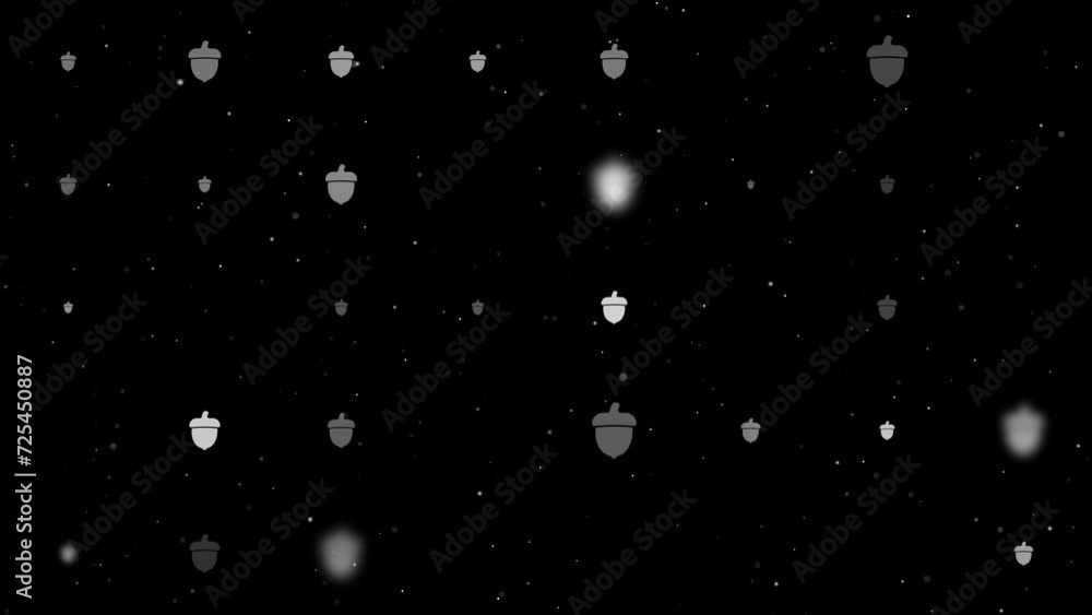 Poster template animation of evenly spaced acorn symbols of different sizes and opacity. animation of trans