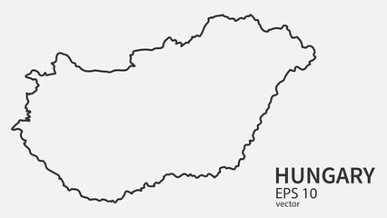 Vector line map of Hungary. Vector design isolated on white background.	
