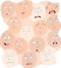 Crowded human faces with different facial expressions.