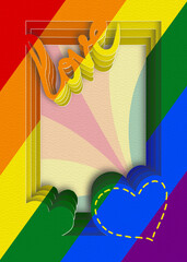 LGBT postcard. Blank postcard in the style of cut paper. Valentine's day greeting template. LGBT flag. Pride. Cut paper art for gays, lesbians, transgender and bisexuals.