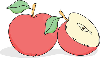 Whole and half apple drawing.