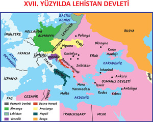 Naklejka premium XVII. Polish state in the century. Translate: Ottoman state, Bosnia and Herzegovina, Germany, Austria, Poland, Naples, Venice, Russia...