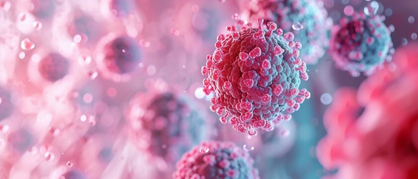 Mumps Virus and Swollen Gland, Abstract Macro Illustration with Inflamed Color Palette.