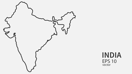 Vector line map of India. Vector design isolated on white background.	
