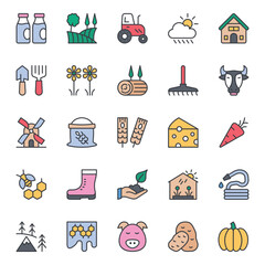 Filled color outline icons set for Agriculture.