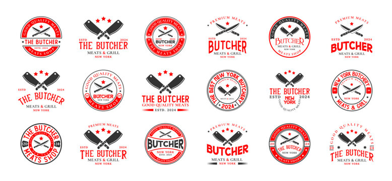 Butchery logo templates vintage bundle. Butchery shop logo ornament vector design elements set. Emblem of Butcher meat shop collection