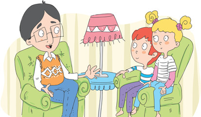 A father giving advice to his little children.