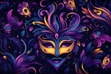 Fototapeta premium Enchanted Eve: A Tapestry of Mardi Gras Masks and Festive Flair Generative AI