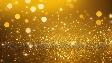 yellow glitter background with stars festive glowing blurred texture