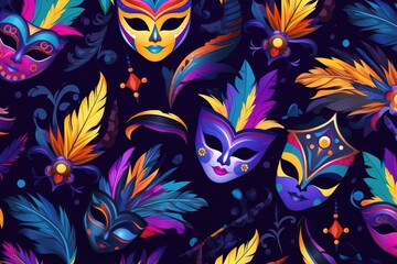 Enchanted Eve: A Tapestry of Mardi Gras Masks and Festive Flair Generative AI - obrazy, fototapety, plakaty
